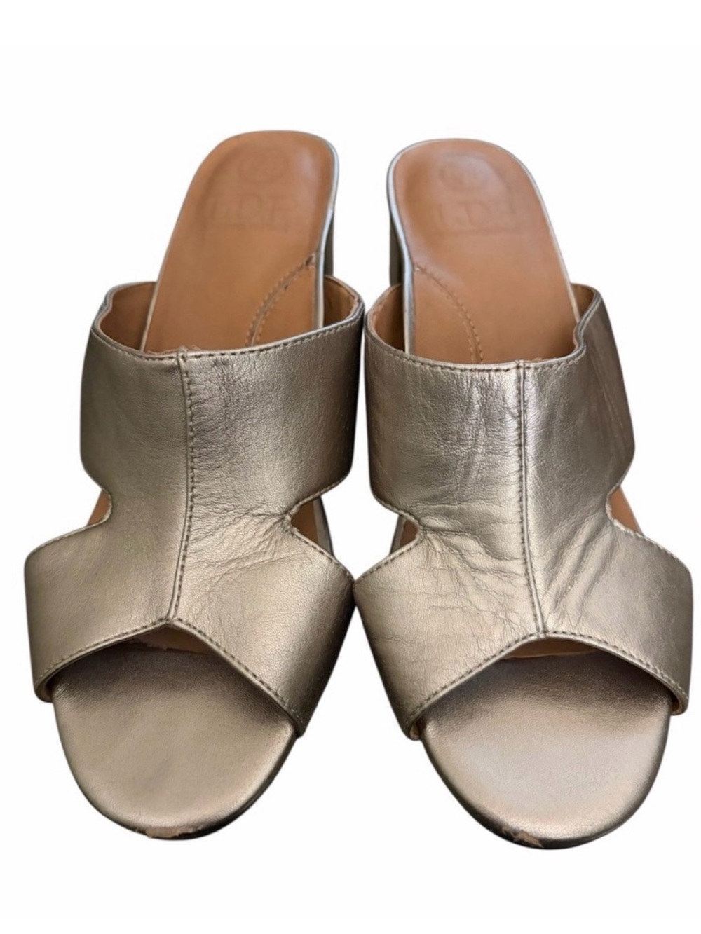 L’Amour des Pieds Metallic Gold Women's Slide Sandals size 9